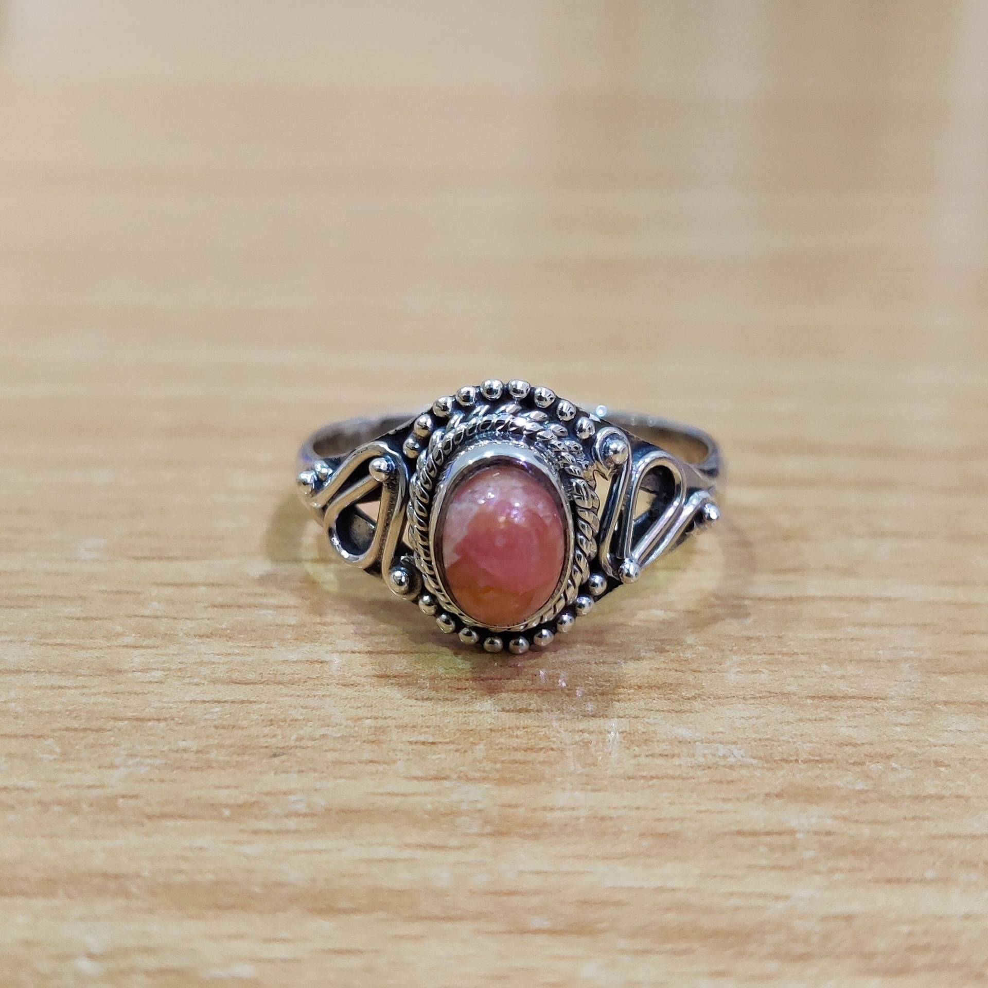 Rhodochrosit Ring Natürlicher Edelstein-Ring Handgefertigt in 925 Sterling Silber Designer Für Frauen Boho Geschenke Sie von Moonstoneringstore