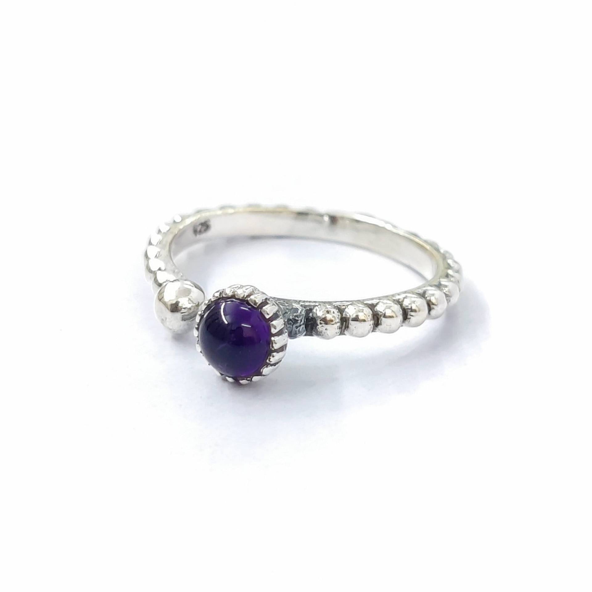 Rund Amethyst Silberring 925 Sterling Silber Statement Ring Frauen Handgemachter Bandring Beste Für Geschenk von Moonstoneringstore