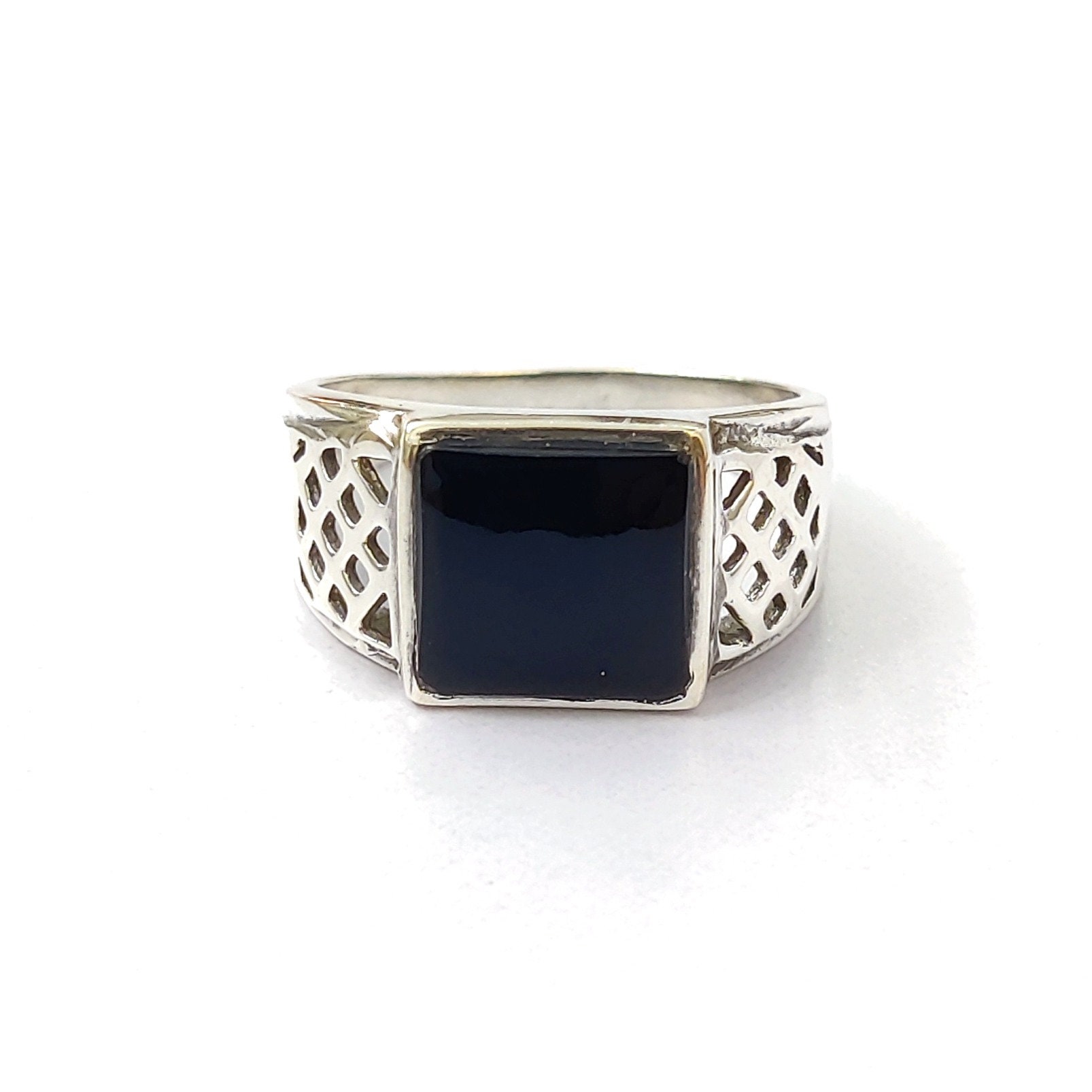 Schwarzer Onyx Ring-925 Sterling Silber-Statement Ring-Handgefertigter Silber Ring-Feine Ring-Männer Ring-Frauen Ring-Verlobungsring-Ring Für von Moonstoneringstore