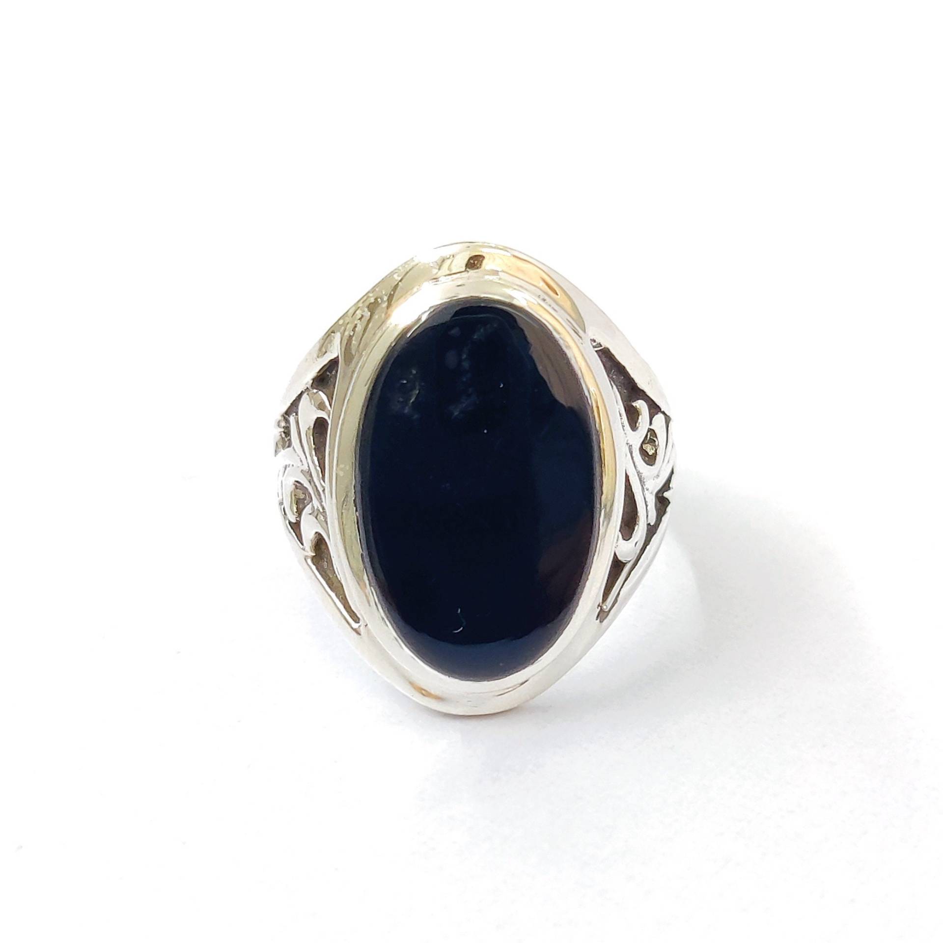 Schwarzer Onyx Silber Ring 925 Sterling Männer Handgemacht Frauen Halloween Geschenk Für Ihn Für Edelstein von Moonstoneringstore