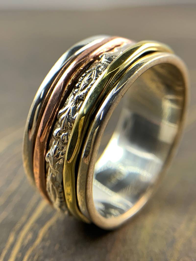 Strukturierte Silber Spinner Ring-925 Sterling Silber-Angst Ring-Handgemachte Ring-Multi Spins Ring-Daumen Ring-Fidget Ring-Versprechen Ring-Sorgen von Moonstoneringstore