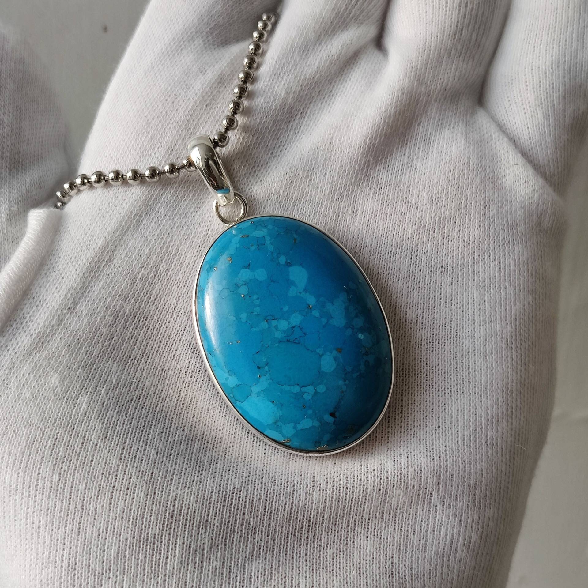 Wunderschön Ovaler Blauer Kupfer Türkis Edelstein Anhänger Unisex Beste Für Geschenk 925 Sterling Silber Edelstein, Geschenke von Moonstoneringstore