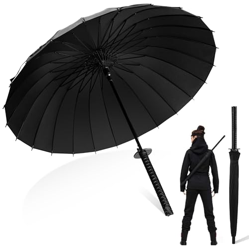 Moontay Regenschirm Groß Katana Regenschirm Samurai Schwert Regenschirm Sturmfestmit langem Griff aus 24 Rippen von Moontay