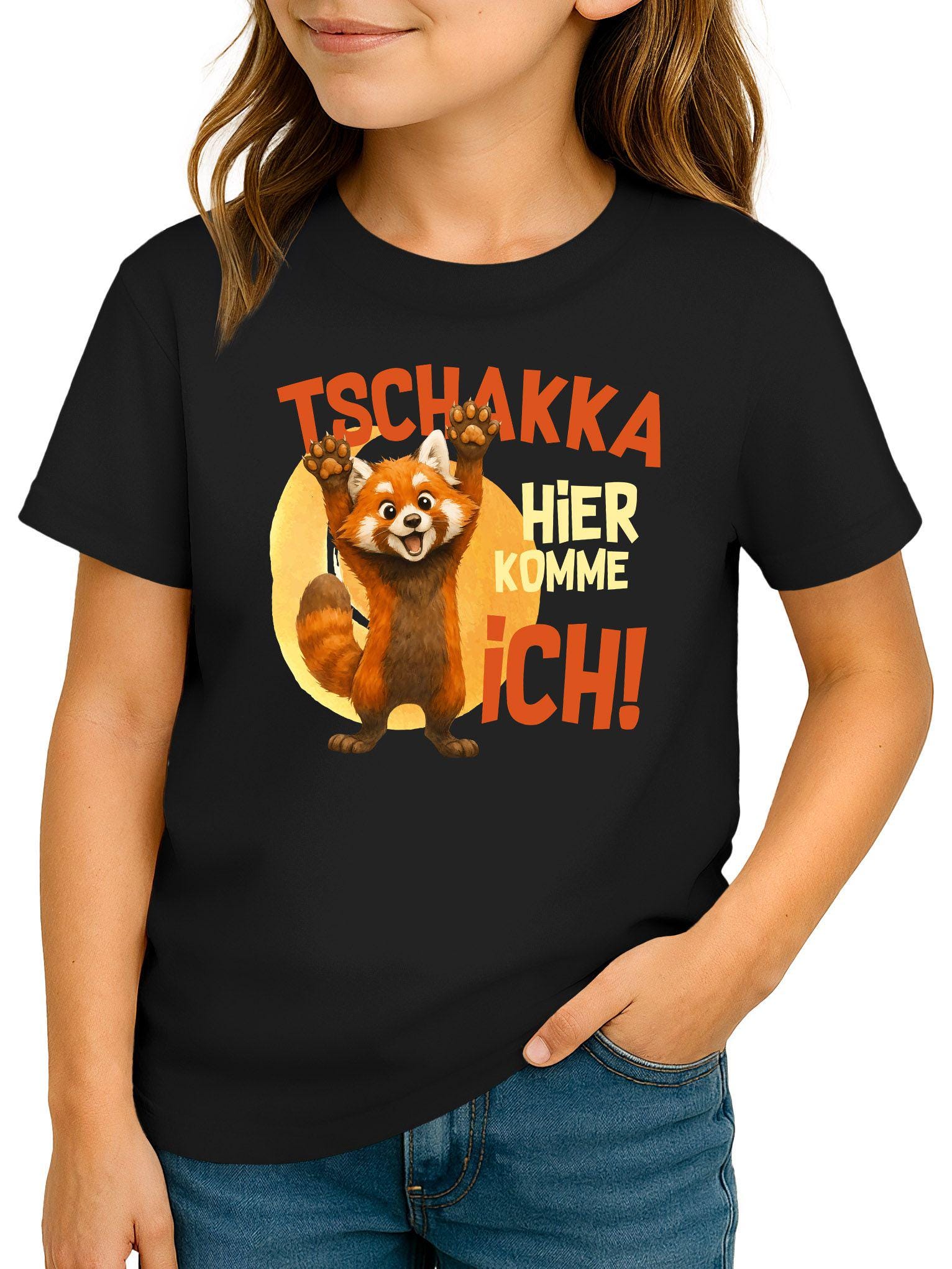 Kinder T-Shirt Mädchen Roter Panda Aufdruck Spruch Lustig Tschakka Hier Komme Ich Geschenk Für Moonworks® von MoonworksStore