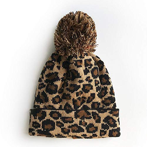 MoonyLI Unisex Adult Leopard Print Strickmütze Leopard Beanie Cap Big Pompom Hat Warme Leopard Printed Cap Wollmütze Winter Beanie Hat von LUMoony