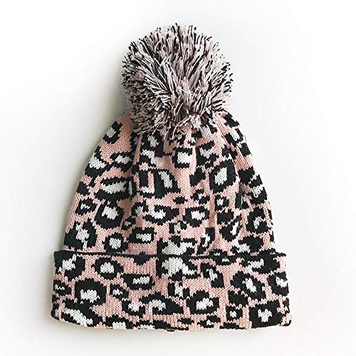 LUMoony MoonyLI Unisex Adult Leopard Print Strickmütze Leopard Beanie Cap Big Pompom Hat Warme Leopard Printed Cap Wollmütze Winter Beanie Hat von LUMoony