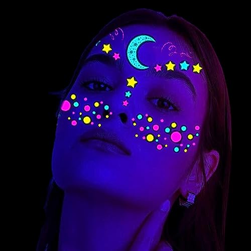 Fluoreszierender wasserfester Gesichtsaufkleber | Leuchtende, nachtleuchtende Make-up-Aufkleber, temporäre Aufkleber, Körperkunst,Wasserdichter fluoreszierender Schmetterlingsanhänger für Moonyan von Moonyan