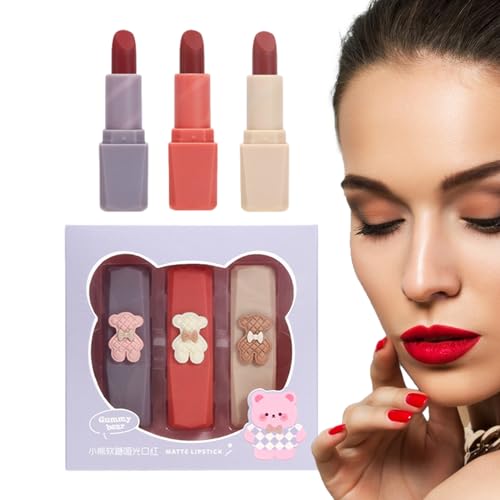 Matter Lipgloss | Nicht klebender Lippenstift im süßen Bären-Design - 3-teiliges, langlebiges Lipgloss-Set, pigmentiertes Lippen-Make-up, Geschenk für Frauen Moonyan von Moonyan