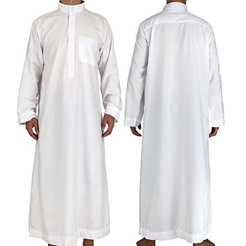 Moonyan Saudi-Arabisches Langarm-Gewand - Saudi-arabisches Langarm-Gewand für Herren | Maxi-Herrenhemd Langarm Abaya Dubai Baumwolle Stehkragen mit Rundhalsausschnitt von Moonyan