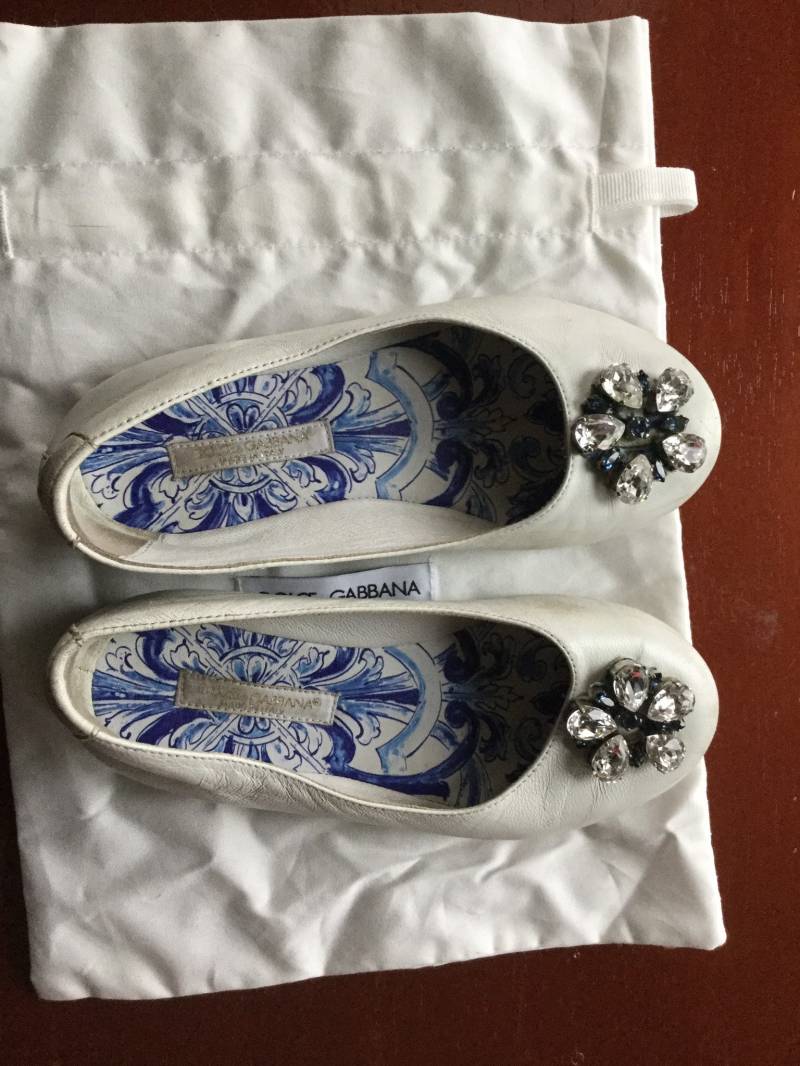 Dolce Und Gabbana Mädchen Weiß Mit Strass Lederschuhe Sz 28 Made in Italy Girls Haute Couture Schuhe von MoorkashoP