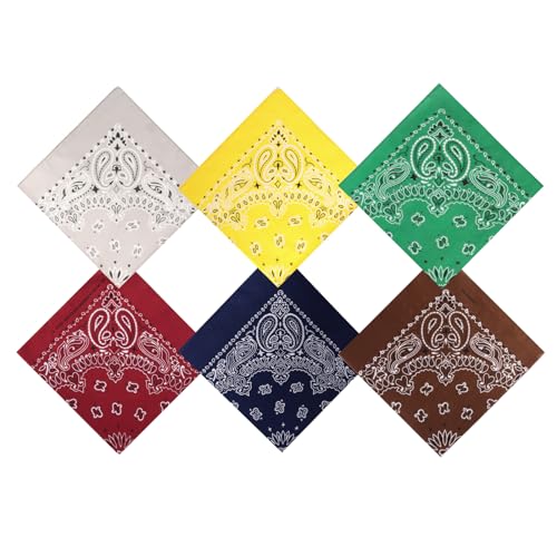 Bandana Baumwolle 100%, Bandana Kopftuch 6 Pcs, Halstuch Nickituch Damen, Bandana Head Scarf Protective, Scarf Paisley Pattern mit Mischfarben von Moorle