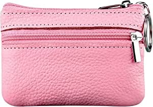 Moorle Damen Echtleder Münzbörsen Mini, Schlüsselbörse Geldbörse, Pink Geldbörse Münzbeutel Klein Herren, Schlüsseltasche Leder Tasche mit Schlüsselanhänger von Moorle