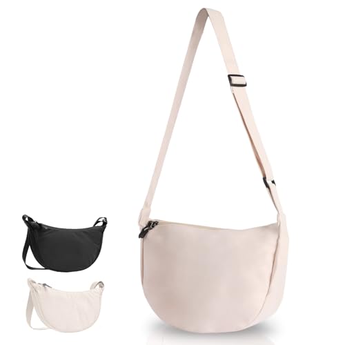 Moorle Damen Halbmond Schultertasche Crossbody Bag, Hobo Umhängetaschen, Halbmond Tasche Damen Halfmoon Bag mit Verstellbarer Schultergurt Beige Handtasche für Dating Party, Halbmond Crossbody Bag von Moorle