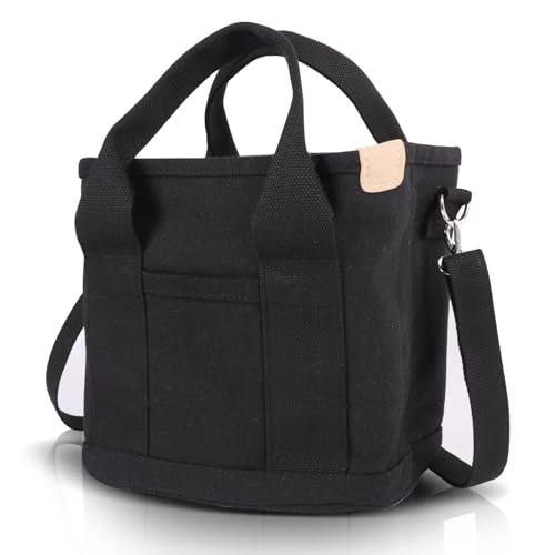 Moorle Damen Handtasche Canvas, Satchel Tote Bag, Shopper Umhängetasche Damen, Schwarz Schultertasche Mode Für Alltag, Büro, Schulausflug Und Einkauf von Moorle