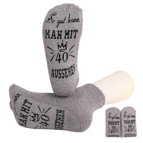 Moorle Geburtstag Socken Frauen, Lustige Socken mit Spruch So gut kann man mit 30/40/50 Aussehen, Geschenkideen Damen Grau Antirutsch Socken, Kuschelsocken Damen für Mama Schwester Kollegin, 40 von Moorle