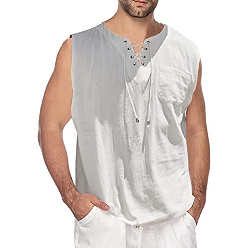 Moorle Tank top Herren Sport Frühling und Sommer Tops Casual Baumwolle Leinen Ärmelloses Freizeit Sommer Weste Atmungsaktiv Einfarbig Strand Beach Hemdbluse Achselshirt Muscleshirt von Moorle