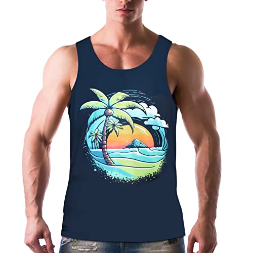 Tank Top Herren 3D Drucken Grafik T-Shirts Ärmellose Weste Unterhemd Sommer Muskelshirt Hawaii-Print Summer Retro Slim Fit Frühling und Sommer Tops Weste Ärmellose von Moorle