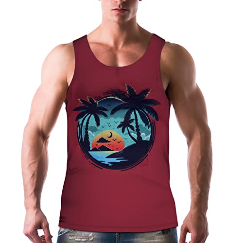 Tank Top Herren 3D Drucken Grafik T-Shirts Ärmellose Weste Unterhemd Sommer Muskelshirt Hawaii-Print leicht und bequem Ärmellose Shirt Weste Strand T-Shirts Freizeithemd von Moorle