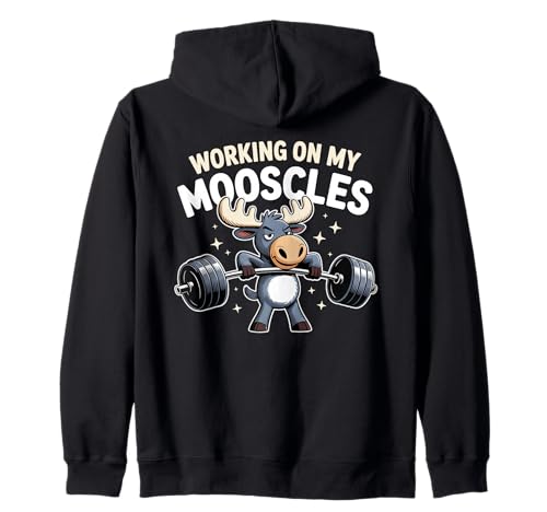 Working On My Mooses Moose Humor Fitnessstudio für Herren und Damen Kapuzenjacke von Mooscles Deer Humor Gym Fitness Meme Joke Fun