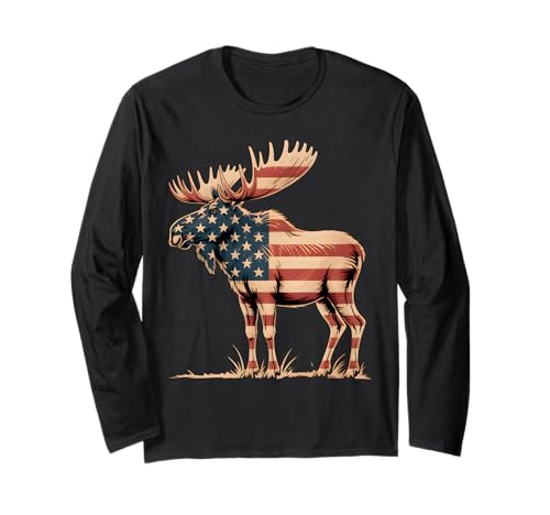 Elch USA Flagge Retro Vintage Elch Liebhaber für Frauen Kinder Männer Langarmshirt Elch USA Flagge Retro Vintage Elch Liebhaber für Frauen Kinder Männer Langarmshirt von Moose American Flag 4th of July Novelty