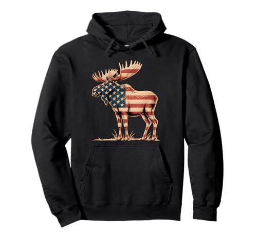 Elch USA Flagge Retro Vintage Elch Liebhaber für Frauen Kinder Männer Pullover Hoodie von Moose American Flag 4th of July Novelty