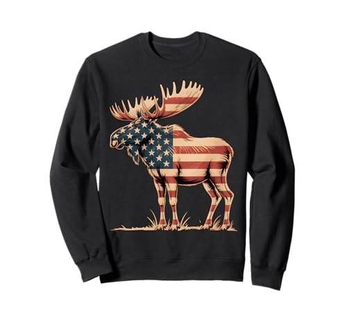 Elch USA Flagge Retro Vintage Elch Liebhaber für Frauen Kinder Männer Sweatshirt von Moose American Flag 4th of July Novelty