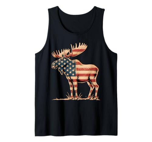 Elch USA Flagge Retro Vintage Elch Liebhaber für Frauen Kinder Männer Tank Top von Moose American Flag 4th of July Novelty