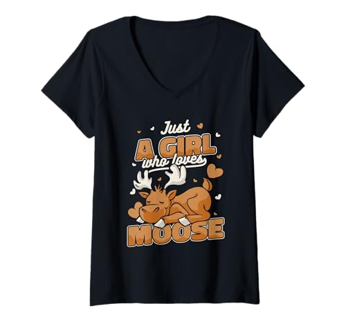 Damen Elch Just a girl who loves moose T-Shirt mit V-Ausschnitt von Moose Elk Animal
