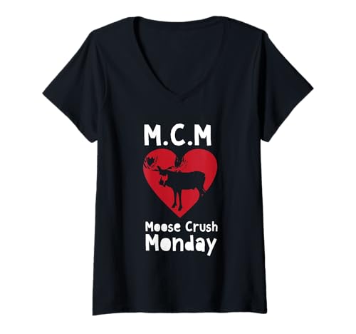 Damen M.C.M Moose Crush Monday Niedlicher lustiger Tierliebhaber T-Shirt mit V-Ausschnitt Damen M.C.M Moose Crush Monday Niedlicher lustiger Tierliebhaber T-Shirt mit V-Ausschnitt von Moose Life Apparel