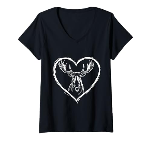 Damen Schöne Elch-Silhouette, Elchliebhaber T-Shirt mit V-Ausschnitt Damen Schöne Elch-Silhouette, Elchliebhaber T-Shirt mit V-Ausschnitt von Moose Lover Designs