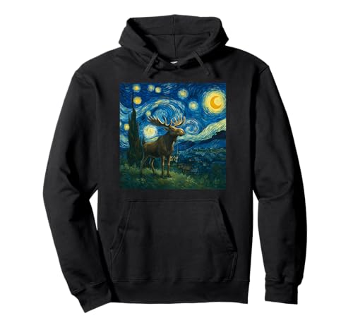 Lustiger Elch Sternennacht Heulender Mond Hamster Liebhaber Kinder Pullover Hoodie von Moose Lover Starry Night Apparel for Men Women