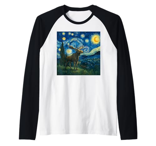Lustiger Elch Sternennacht Heulender Mond Hamster Liebhaber Kinder Raglan von Moose Lover Starry Night Apparel for Men Women