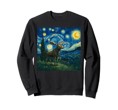 Lustiger Elch Sternennacht Heulender Mond Hamster Liebhaber Kinder Sweatshirt von Moose Lover Starry Night Apparel for Men Women