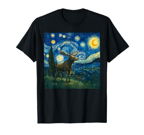 Lustiger Elch Sternennacht Heulender Mond Hamster Liebhaber Kinder T-Shirt von Moose Lover Starry Night Apparel for Men Women