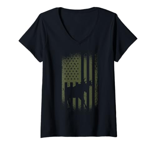 Damen Elch Camo US Flagge Elch T-Shirt mit V-Ausschnitt Damen Elch Camo US Flagge Elch T-Shirt mit V-Ausschnitt von Moose Present