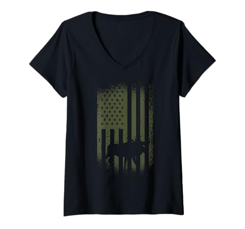 Damen Elch Camo US Flagge Elch T-Shirt mit V-Ausschnitt Damen Elch Camo US Flagge Elch T-Shirt mit V-Ausschnitt von Moose Present