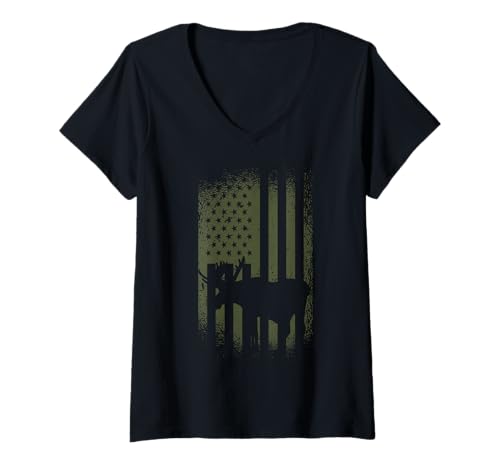 Damen Elch Camo US Flagge Elch T-Shirt mit V-Ausschnitt Damen Elch Camo US Flagge Elch T-Shirt mit V-Ausschnitt von Moose Present
