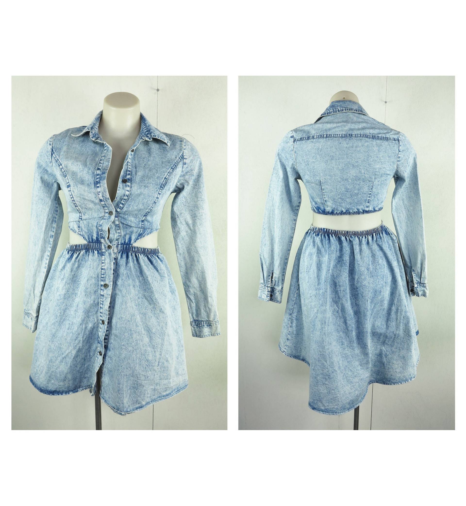 90Er Jeanskleid, Acid Wash Kleid, Unikat Top Und Rock Novelty Cut Kleid von MooselyVintage