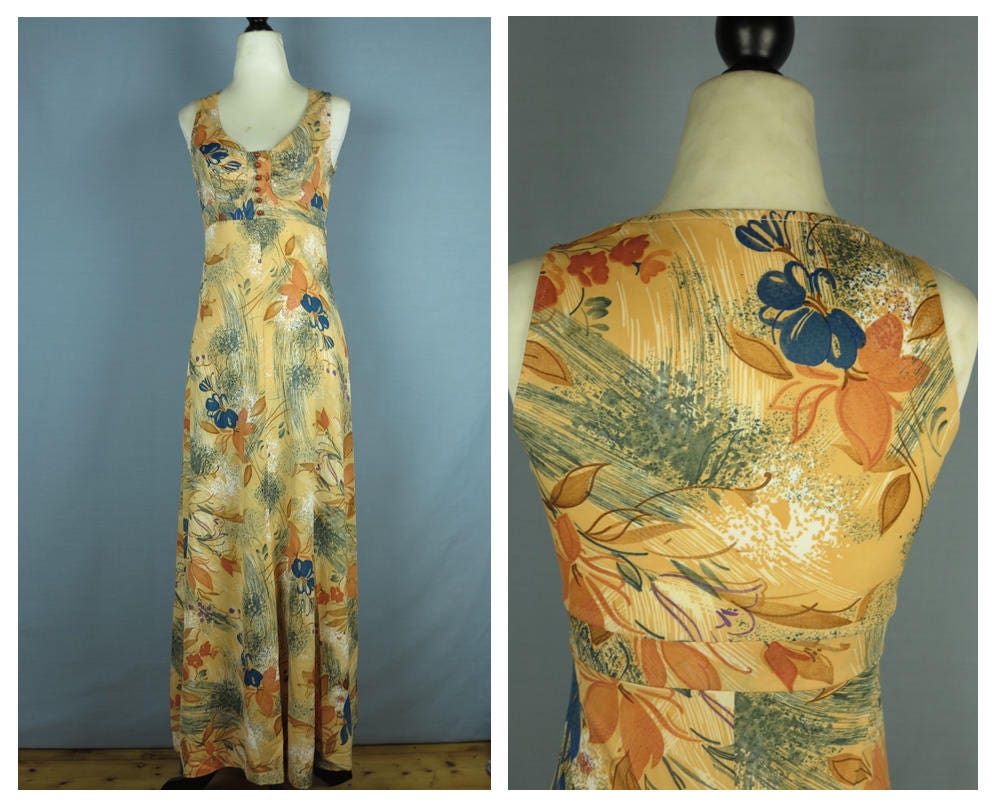 Leichtes Vintage Maxi Kleid/Langes Blumen Sommerkleid Blumenmuster Cocktailparty Leichte Sommerabendgarderobe Klein von MooselyVintage