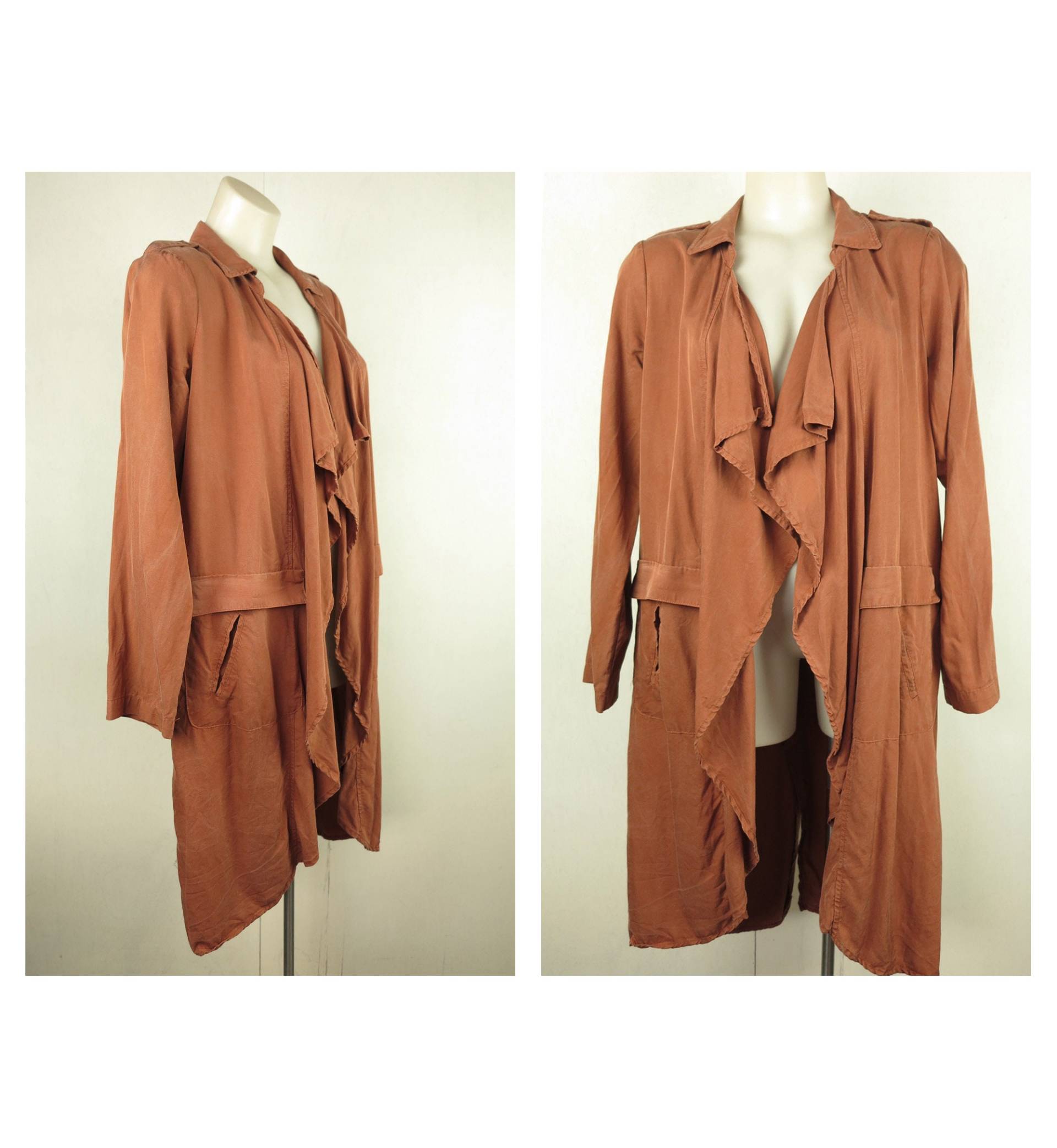 Orange Mantel Leichte Jacke Langjacke Braun Midi Sommerjacke Damen Long Lässiger Boho Chic Sommermantel von MooselyVintage