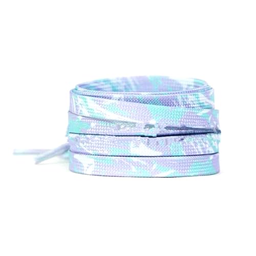 Mooybay 1 Paar 8 mm breite, flach gestreifte Sneaker-Schnürsenkel im Batik-Stil, bunte Seilschnürsenkel mit Farbverlauf in Blau für Herren- und Damenschuhe,120 cm von Mooybay