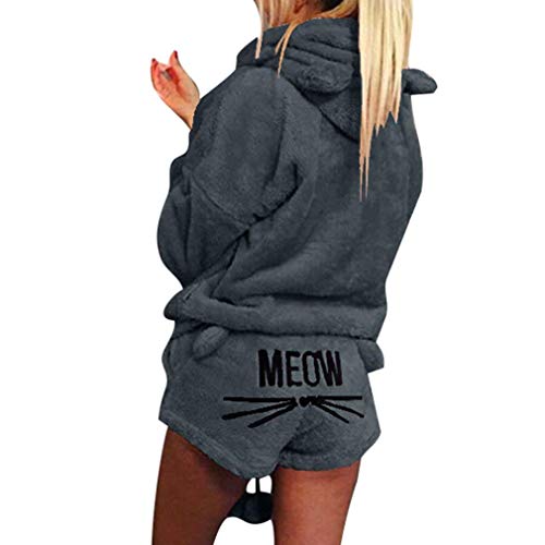 Herbst Winter Pyjamas Damen Mädchen Zweiteiler Ensembles de Pyjama Warm Coral Fleece Samt Nachtwäsche Süße Katze Weich Kapuzenpullover Hoodies und Shorts von Mooyii