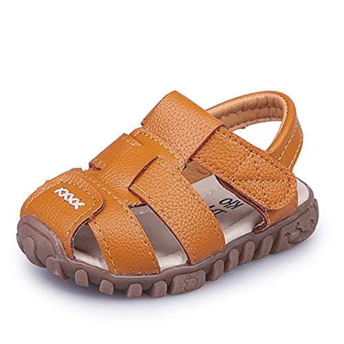 Mooyii Baby Jungen Mädchen Sandalen Kleinkind Erster Wanderer Schuhe Anti-Rutsch Weiche Sohle Kindersandale Geschlossene Leder Innensohle Sommer Sandaletten von Mooyii