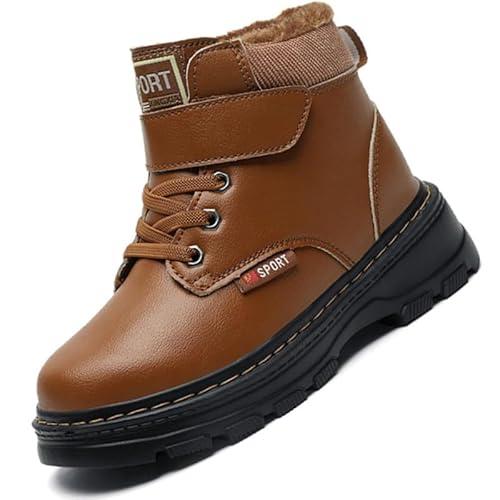 Mooyii Kinder Leder Winterschuhe Jungen Winterstiefel Mädchen mit Warmem Gefüttert Schneestiefel Wasserdicht rutschfest Trekking Wanderschuhe Outdoor Winter Kinderschuhe Snowboots von Mooyii