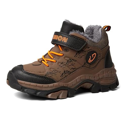 Mooyii Kinder Wasserdichtes Leder Walkingschuhe Winterstiefel Schneestiefel Warmfutter Wanderschuhe Jungen Stiefel Mädchen Baumwollschuhe Bequem Trekking Wanderstiefel Gr. 31-40 von Mooyii