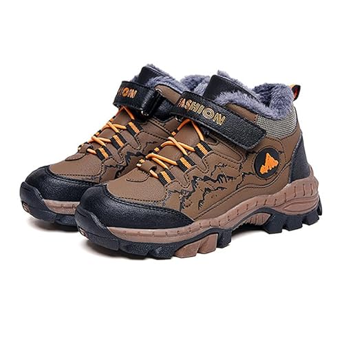 Mooyii Kinder Wasserdichtes Leder Walkingschuhe Winterstiefel Schneestiefel Warmfutter Wanderschuhe Jungen Stiefel Mädchen Baumwollschuhe Bequem Trekking Wanderstiefel Gr. 31-40 von Mooyii