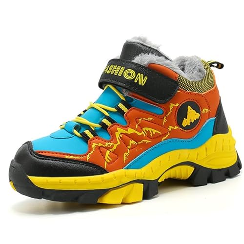 Mooyii Kinder Wasserdichtes Leder Walkingschuhe Winterstiefel Schneestiefel Warmfutter Wanderschuhe Jungen Stiefel Mädchen Baumwollschuhe Bequem Trekking Wanderstiefel Gr. 31-40 von Mooyii