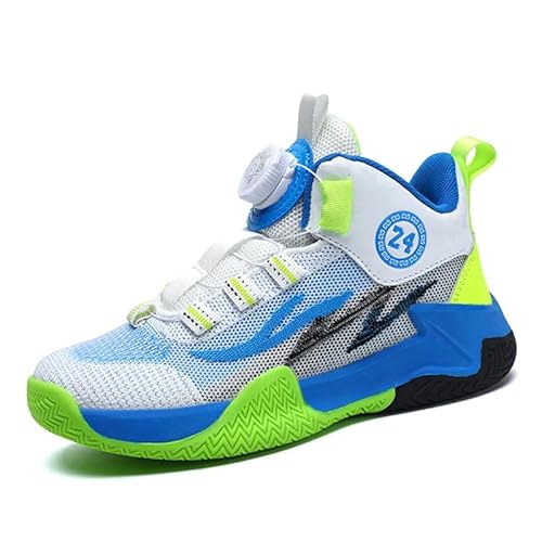 Mooyii Kinderschuhe mit Drehknopfe Basketballschuhe Kinder für Jungen und Mädchen High Top Outdoor Sportschuhe Atmungsaktive Turnschuhe Sneaker Gr.31-40 von Mooyii
