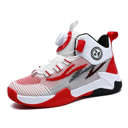 Mooyii Kinderschuhe mit Drehknopfe Basketballschuhe Kinder für Jungen und Mädchen High Top Outdoor Sportschuhe Atmungsaktive Turnschuhe Sneaker Gr.31-40 von Mooyii
