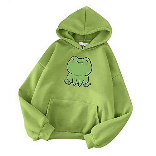 Damen Kawaii Hoodie Kapuzenpullover Herbst Winter Warm Frosch Pulli Outwear Langarm Sweatshirt MäDchen Pullover Bluse Tops Hoodie Japanischen Stil Kawaii Karikatur Kapuzenpullover von Mophghdj